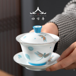 白瓷蓋碗茶碗茶盃單個高檔陶瓷三才泡茶帶蓋不燙手功夫茶具套裝