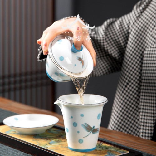 白瓷蓋碗茶碗茶盃單個高檔陶瓷三才泡茶帶蓋不燙手功夫茶具套裝