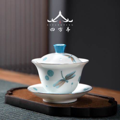 白瓷蓋碗茶碗茶盃單個高檔陶瓷三才泡茶帶蓋不燙手功夫茶具套裝