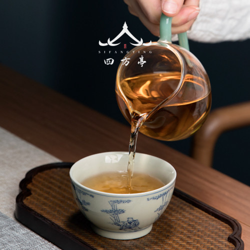 四方亭 復古茶盃禮盒裝景德鎮纏枝蓮主人盃陶瓷中式單盃大號盃子