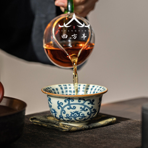 汝窰心經盃陶瓷茶盃主人盃青花瓷纏枝蓮品茗盃茶具個人專用高端