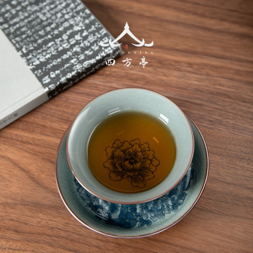 蓋碗茶盃高足三才茶碗青花瓷景德鎮單個高檔茶具中式古典中國風