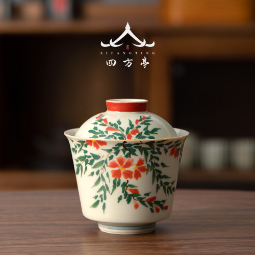 景德鎮手繪蓋碗二才茶盃小號茶具陶瓷泡茶器帶蓋單個茶具家用