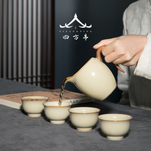 四方亭 公道盃茶漏一體汝窰茶濾套裝分茶器高端功夫茶具高級茶海