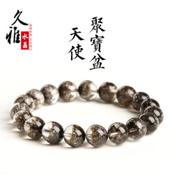 久雅水晶  黑加侖聚寶盆水晶手鏈  黑色超七圓珠手串 廠家直銷