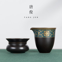 四方亭金絲琺瑯彩公道盃陶瓷家用分茶器手抓大號中式茶海茶漏套裝