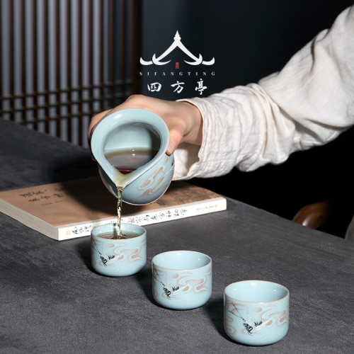 四方亭 汝窰公道盃茶漏一體陶瓷茶葉過濾茶濾高檔漏鬭