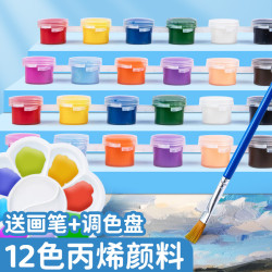 丙烯顔料套裝12色ml;兒童繪畫數字石膏娃娃diy玻璃塗色顔料條批髮
