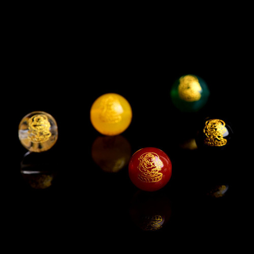 久雅水晶  天然瑪瑙五路財神燙金珠子黃紅白黑綠圓珠財神散珠批髮
