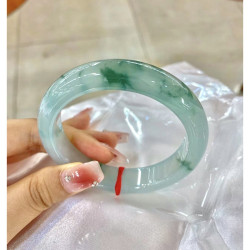 天然緬甸冰糯種飄花翡翠手鐲正品玉石陽綠正圈圓條玉鐲子玉石女款