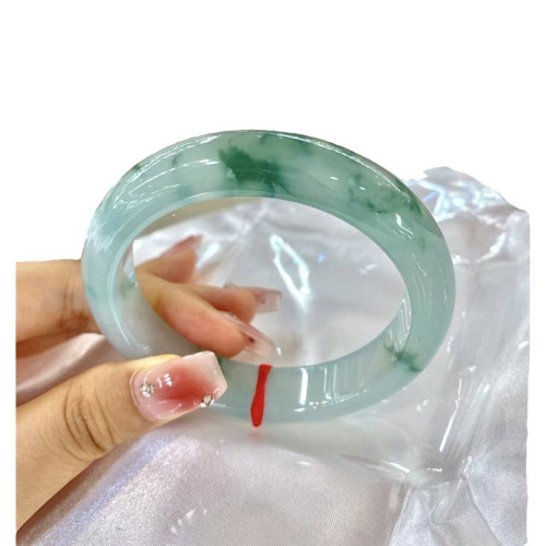 天然緬甸冰糯種飄花翡翠手鐲正品玉石陽綠正圈圓條玉鐲子玉石女款