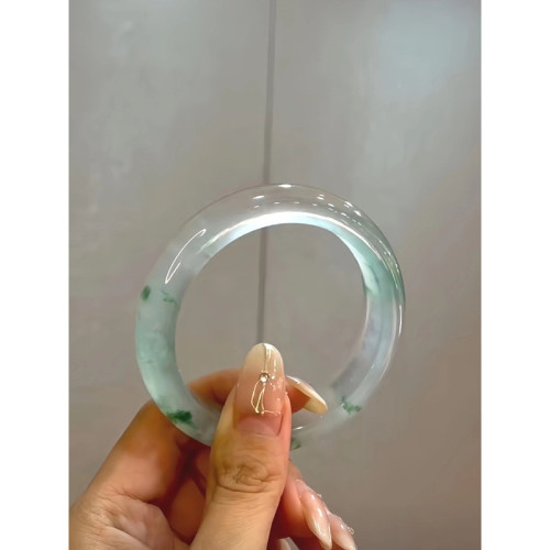 天然緬甸翡翠玉鐲手鐲冰種飄綠花晴水正品貴妃玉鐲子少女款送禮物