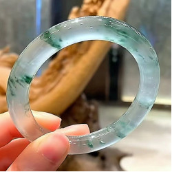 天然緬甸翡翠手鐲圓條飄花老坑冰種水潤通透翡翠玉鐲子送禮少女款
