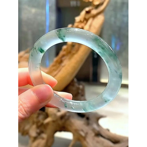 天然緬甸翡翠手鐲圓條飄花老坑冰種水潤通透翡翠玉鐲子送禮少女款