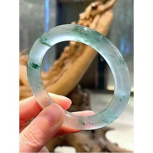 天然緬甸翡翠手鐲圓條飄花老坑冰種水潤通透翡翠玉鐲子送禮少女款