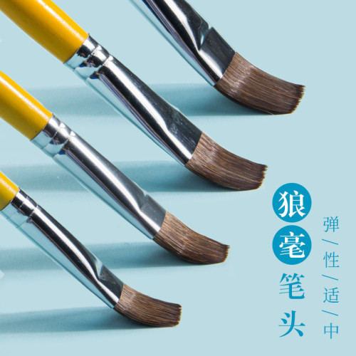 狼毫畫筆批髮木質黃杆平頭油畫丙烯水粉水彩顔料專用套裝美術勾線