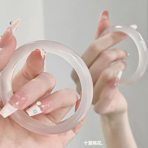 【熱賣】天然白月光手鐲玉鐲荔枝凍瑪瑙手鐲冰種玉鐲玉髓鐲子少女