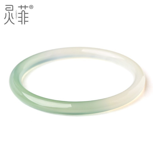 天然玉髓鐲子油青綠半山半水瑪瑙手鐲女款冰種叮噹圓條荔枝凍古風