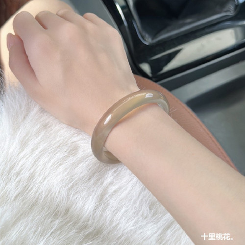 冰種菸灰香檳金瑪瑙手鐲馬料淺灰色荔枝凍扁條玉髓玉鐲白月光禮物