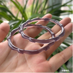 高冰帝王紫細冰灰紫玉髓竹節手鐲女款 竹子瑪瑙菸紫灰鐲子細圓條