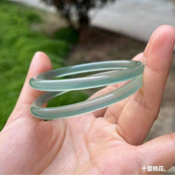 6mm淺釉青綠冰透玉髓鐲子女款細圓條美人鐲叮噹鐲瑪瑙手鐲油青色
