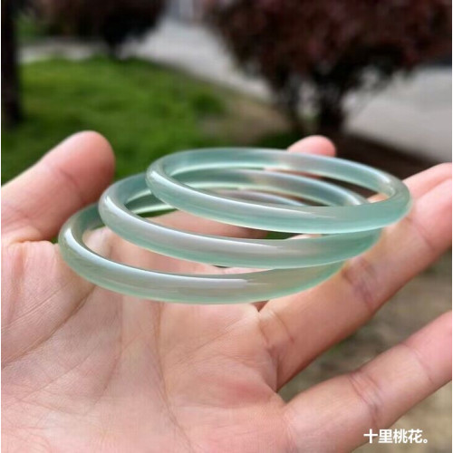 6mm淺釉青綠冰透玉髓鐲子女款細圓條美人鐲叮噹鐲瑪瑙手鐲油青色