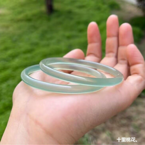 6mm淺釉青綠冰透玉髓鐲子女款細圓條美人鐲叮噹鐲瑪瑙手鐲油青色