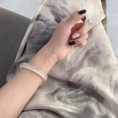 冰種白玉髓手鐲白月光瑪瑙手鐲少女款年輕款荔枝凍瑪瑙手環冰透款