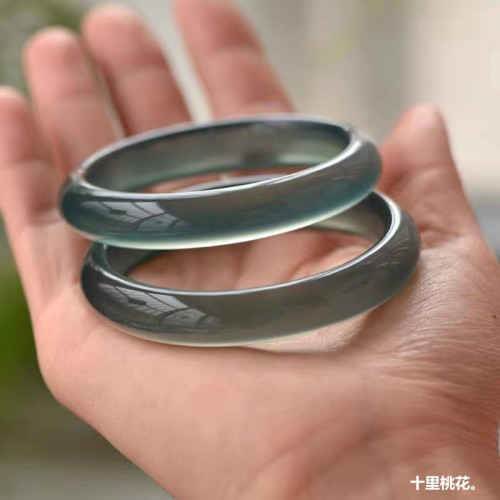 新款庫裡藍玉髓手鐲女時尚藍瑪瑙庫裡蘭冰透天青凍玉石少女款鐲子