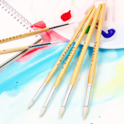 羊毛水彩筆勾線描邊筆刷diy美術畫畫水粉顔料6支尖頭羊毫畫筆套裝