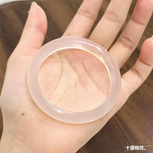 天然正品冰種白月光玉髓手鐲荔枝凍瑪瑙鐲子少女款細圓條美人鐲透
