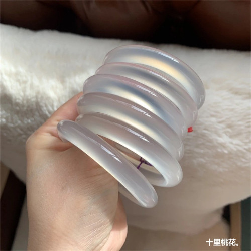 天然正品冰種白月光玉髓手鐲荔枝凍瑪瑙鐲子少女款細圓條美人鐲透