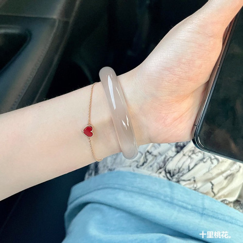 天然高冰種白月光荔枝凍瑪瑙手鐲少女款古風圓條玉鐲玉髓鐲子原創