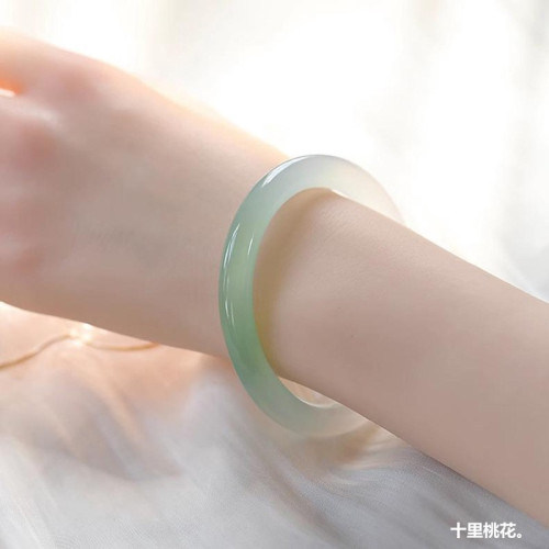 冰種美人瑪瑙手鐲細圓條清新半山半水玉髓瑪瑙鐲子夏季美人叮噹鐲