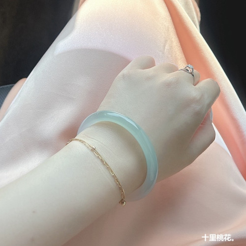 冰種美人瑪瑙手鐲細圓條清新半山半水玉髓瑪瑙鐲子夏季美人叮噹鐲