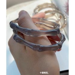 天然灰瑪瑙玉髓竹節手鐲女古風菸灰色雕花鐲子送禮物時尚瑪瑙手鐲
