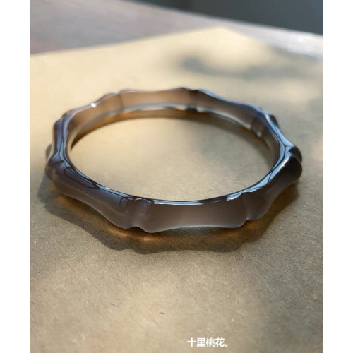 天然灰瑪瑙玉髓竹節手鐲女古風菸灰色雕花鐲子送禮物時尚瑪瑙手鐲