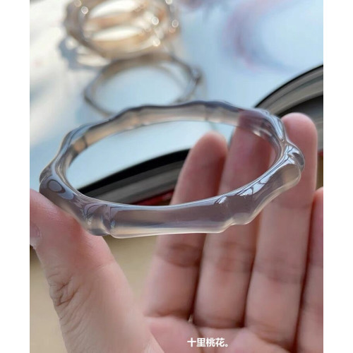 天然灰瑪瑙玉髓竹節手鐲女古風菸灰色雕花鐲子送禮物時尚瑪瑙手鐲