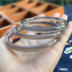 天然冰種菸灰色瑪瑙玉髓手鐲女款細圓條冰灰玉鐲叮噹鐲時尚美人鐲