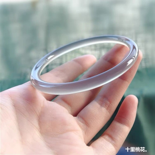 天然冰種菸灰色瑪瑙玉髓手鐲女款細圓條冰灰玉鐲叮噹鐲時尚美人鐲