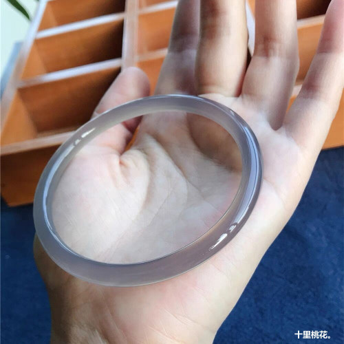天然冰種菸灰色瑪瑙玉髓手鐲女款細圓條冰灰玉鐲叮噹鐲時尚美人鐲