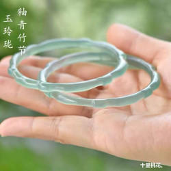 女款淺綠色節節遠山玉髓竹節手鐲黛油青綠冰種熱賣禮玉鐲【瑪瑙】