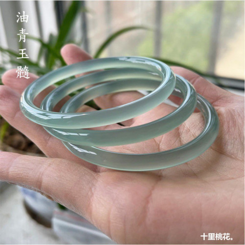 叮噹鐲女款瑪瑙鐲子藍水細圓條美人鐲遠山黛青綠油青色玉髓藍手鐲