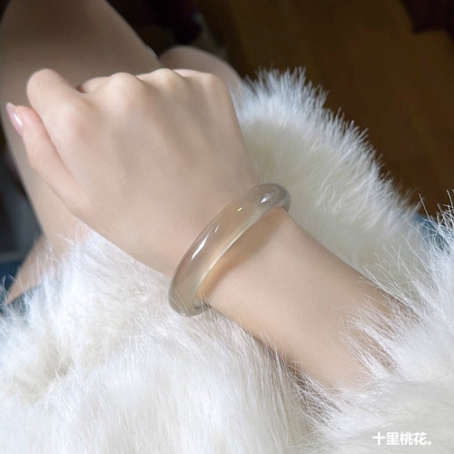 高冰種菸灰香檳金瑪瑙手鐲馬料淺灰色荔枝凍扁條玉髓玉鐲高級氣質