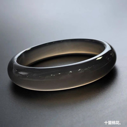 高冰透灰玉髓瑪瑙手鐲女天然巴西菸灰色瑪瑙鐲子冰種時尚飾品原色