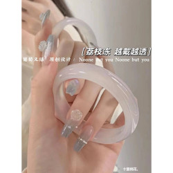 白月光荔枝凍瑪瑙手鐲女款天然冰透玉髓鐲子冰種玉鐲高冰瑪瑙手鐲