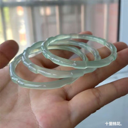 油青綠冰透淺綠玉髓手鐲竹節高女款纖細竹節瑪瑙鐲子輕奢玉鐲首飾
