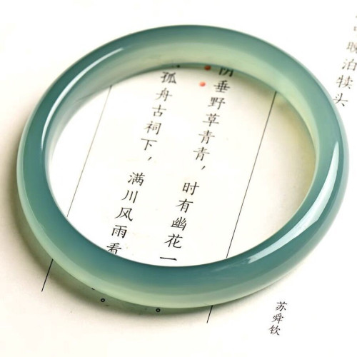 藍水天然冰種翡翠色手鐲女遠山黛玉髓手鐲油青綠瑪瑙鐲子飾品禮物