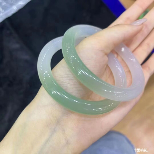 天然冰種油青綠遠山黛玉髓手鐲半山半水瑪瑙女款玉石鐲子首飾禮品
