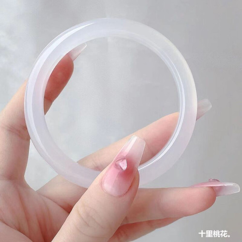 高冰瑪瑙手鐲白月光荔枝凍瑪瑙手鐲女天然玉髓鐲子冰種玉鐲少女款